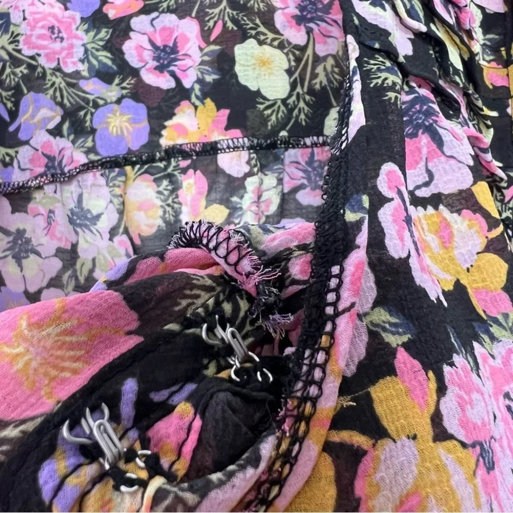 Free people blouse floral flowers rainbow 🌈 mixture neon bow tie ribbon 🎀 - Picture 10 of 14